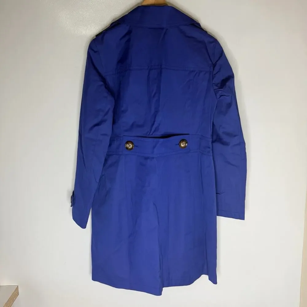 Michael Kors Trench Coat Womens M Blue Cobalt Mid Length Lined Button Front